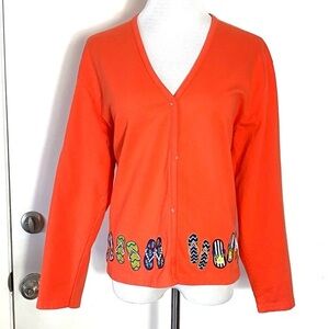 Orange Cotton Flip Flops Cardigan